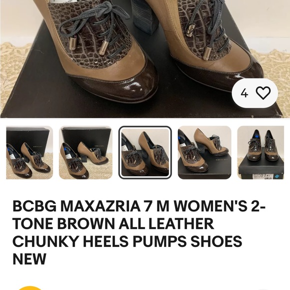 BCBG MAXAZRIA WOMEN'S 2-TONE BROWN CHUNKY HEELS size 8 Euc - Picture 7 of 7